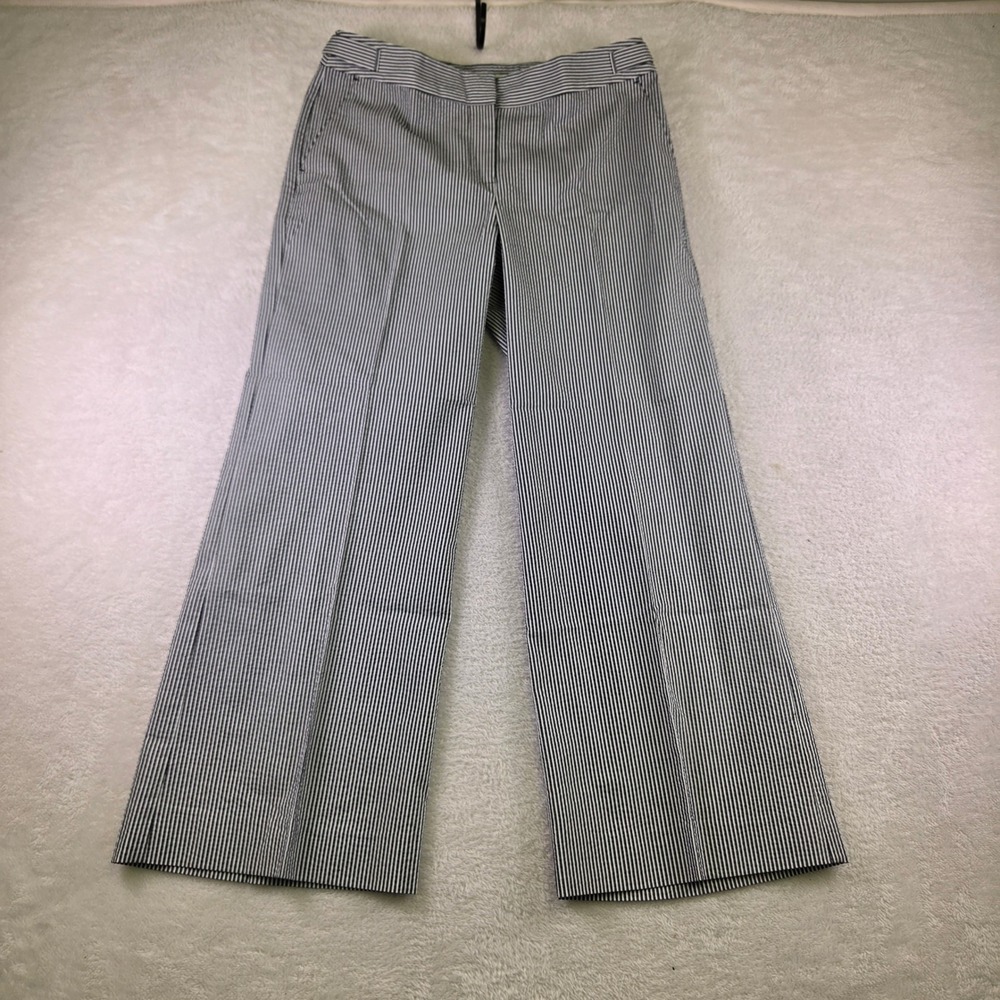 Liz Claiborne Jackie Pinstripe Seersucker Wide Leg Pants Blue White 10P Petite